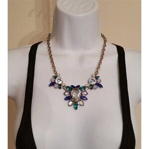 J.Crew Brass Gold Chain Faux Crystals Colorful Necklace Bejeweled Dressy Costume